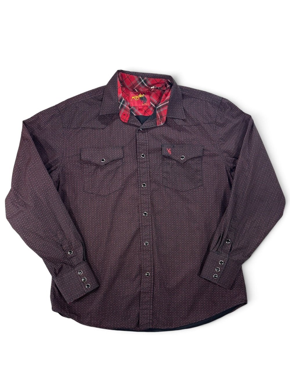 Men's L Rodeo Western Burgundy Patterned Long-Sleeve Button-Down Shirt